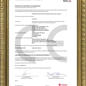 Giấy chứng nhận thiết bị báo cháy SafeFire đạt tiêu chuẩn châu Âu CE