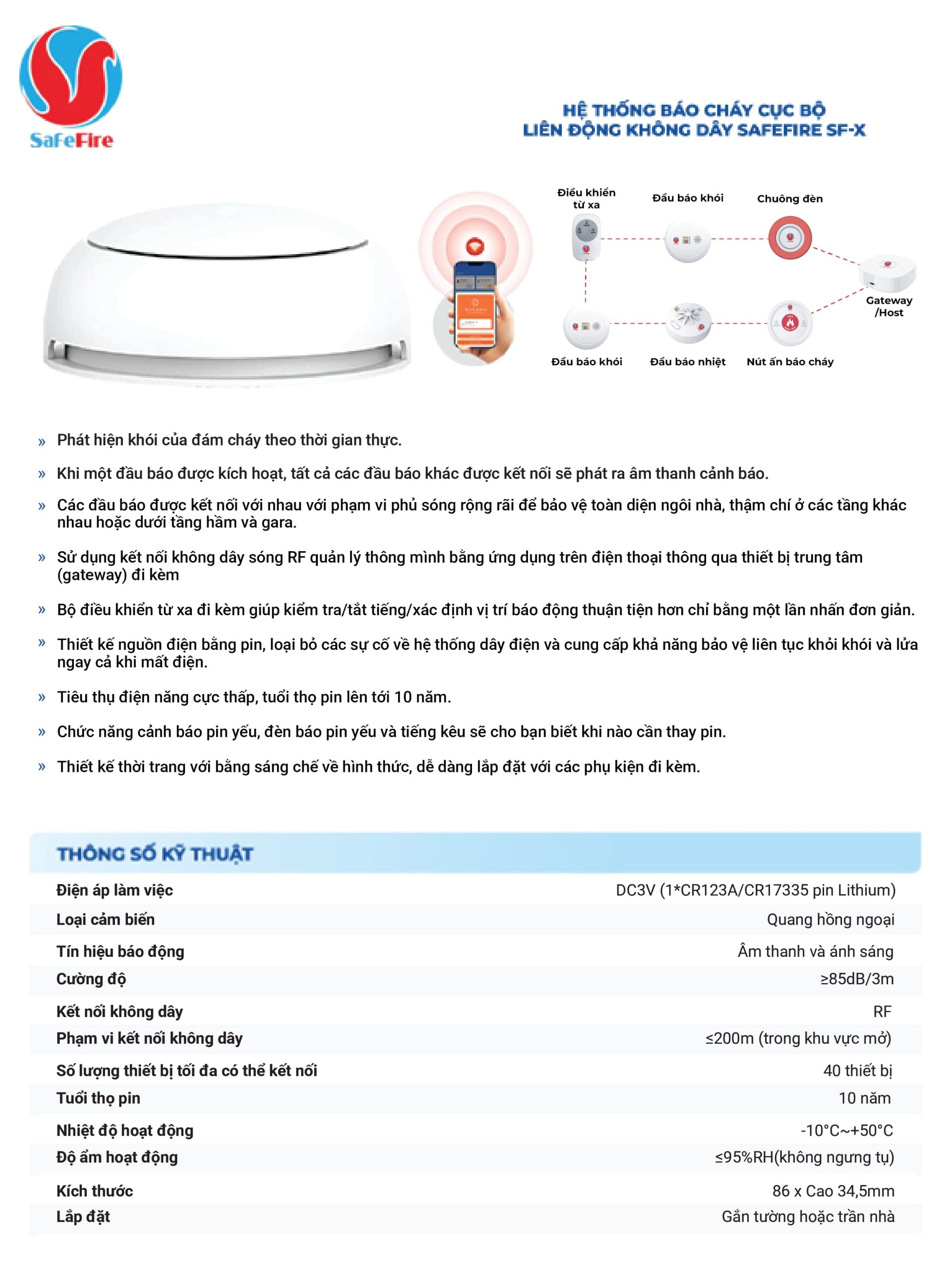 Đầu báo khói không dây SafeFire HM2SA-1W