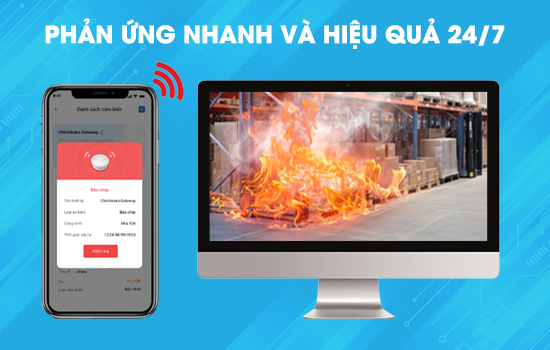 Phản ứng nhanh, thông báo đến điện thoại và máy tính quản lý