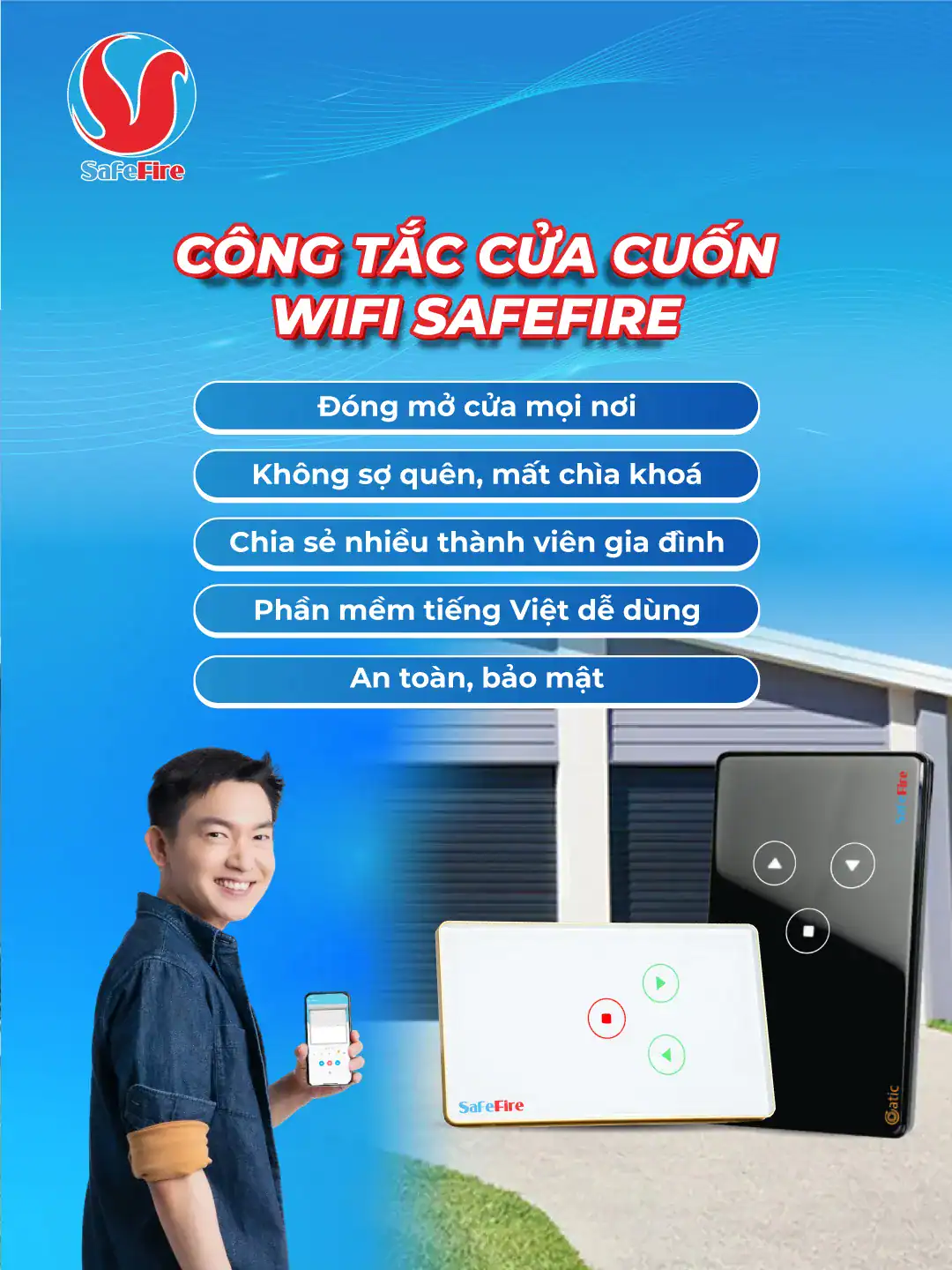 Công tắc cửa cuốn wifi SafeFire - Lựa chọn không thể bỏ qua