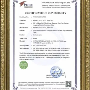 Giấy chứng nhận thiết bị báo cháy SafeFire đặt tiêu chuẩn RoHS